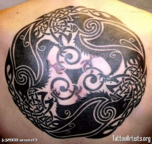 Celtic Crow Tattoo On Full Back